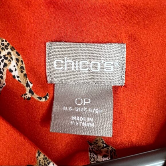 Chico's blouse leopards cheetahs cats Vibrant Orange Top with Leopard Print - Picture 5 of 7